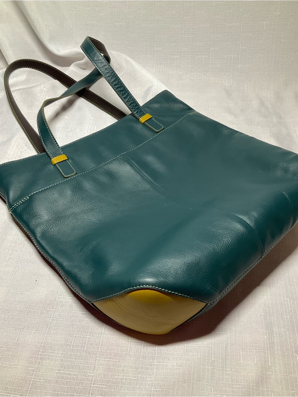 Mywalit Leather Teal Tote Bag with light green Accents